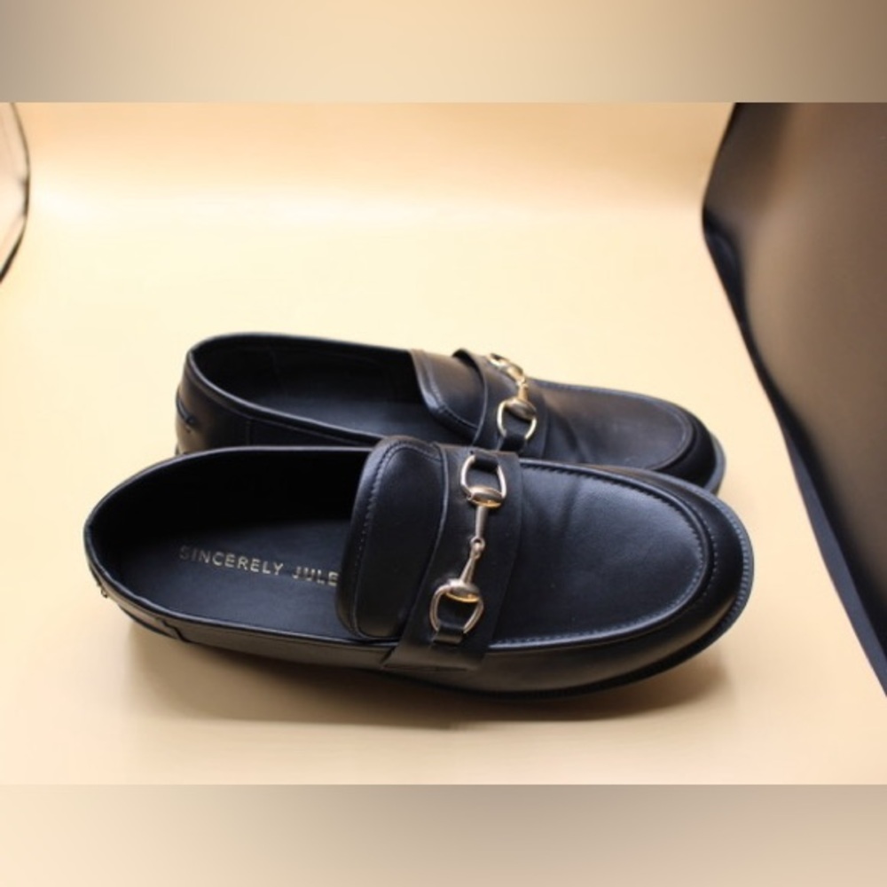 Sincerely Jules Black Loafers with Gold Accents
